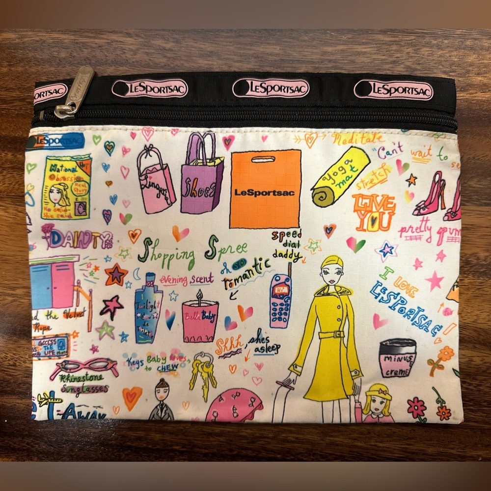 LeSportsac Colorful Sara Schwartz Lulu Girly Print Pouch